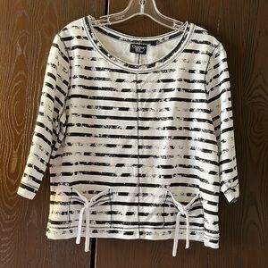 Onque 3/4 sleeved black and white striped top. Size Large